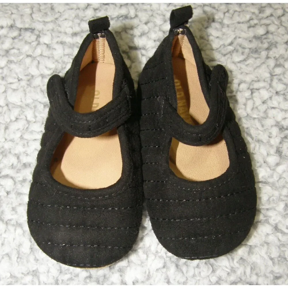 Baby Girls Sz 6-9 Months Black Mary Jane & Dressy Red Bow Soft Sole Shoes